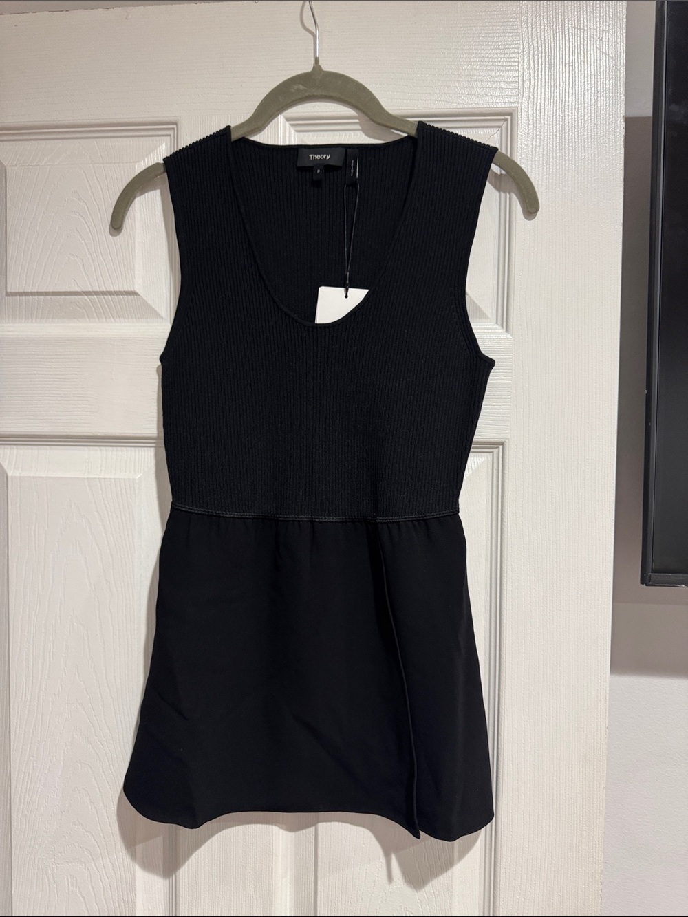 Theory Black Sleeveless Knit-Bodice Mini Top size p
